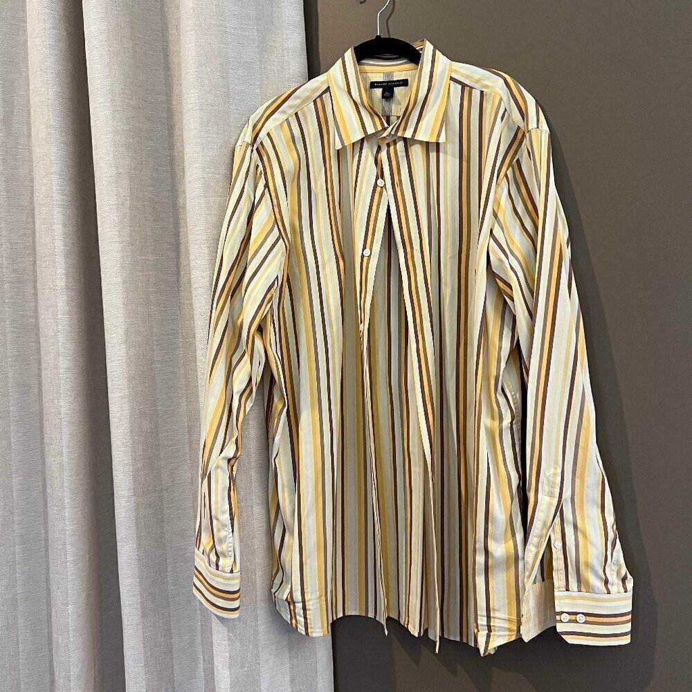 Men's Banana Republic Brown&Yellow Striped Long Sleeve Button Down Shirt Size XL